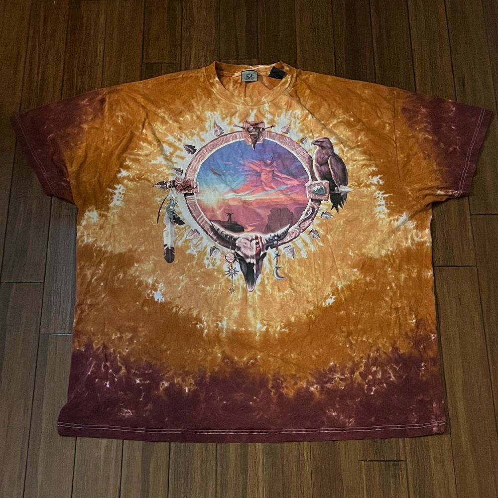 Vintage Liquid Blue Tie-Dye Dream Catcher Native American T-Shirt